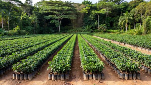 Mudas de café em viveiro para distribuição em Rondônia