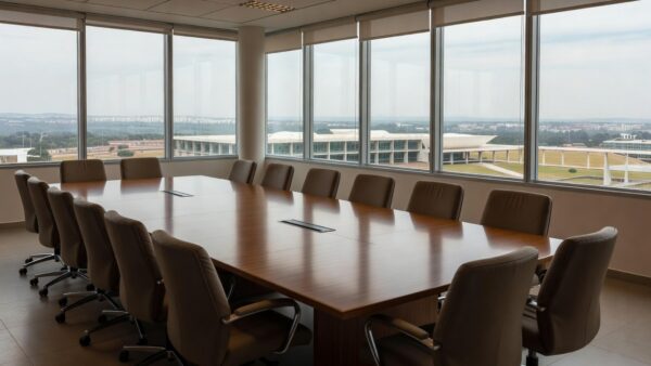 Sala de reuniões em Brasília simbolizando apoio político para candidatura a deputado federal