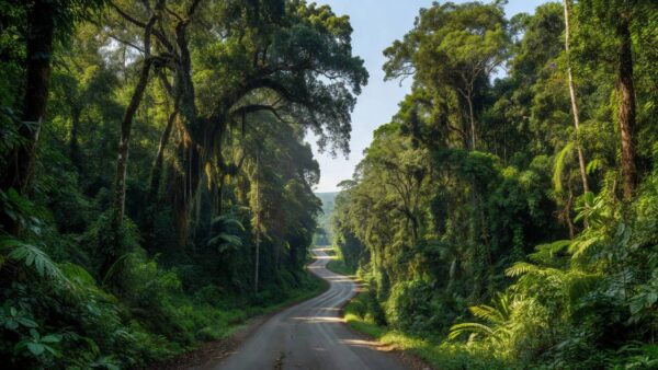 Estrada em Rondônia durante viagem por municípios