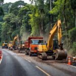 Obras emergenciais na BR-364 em Rondônia com máquinas de construção