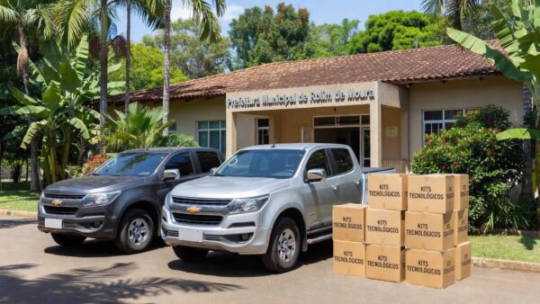 Duas picapes S10 e kits tecnológicos entregues em Rolim de Moura pelo governo de Rondônia