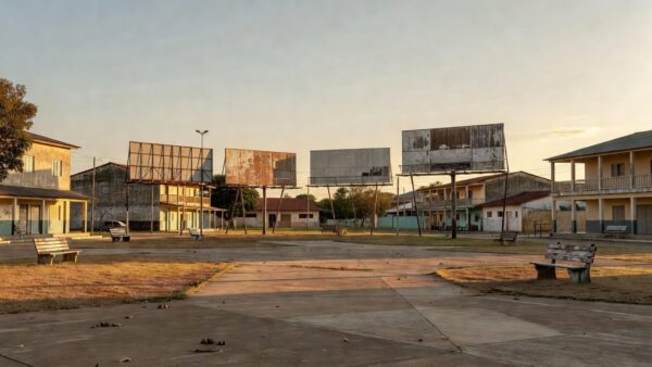 Praça em Porto Velho com outdoors de campanha eleitoral vazios