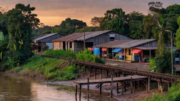 Orla do Rio Madeira, ferrovia Madeira-Mamoré e mercado em Porto Velho