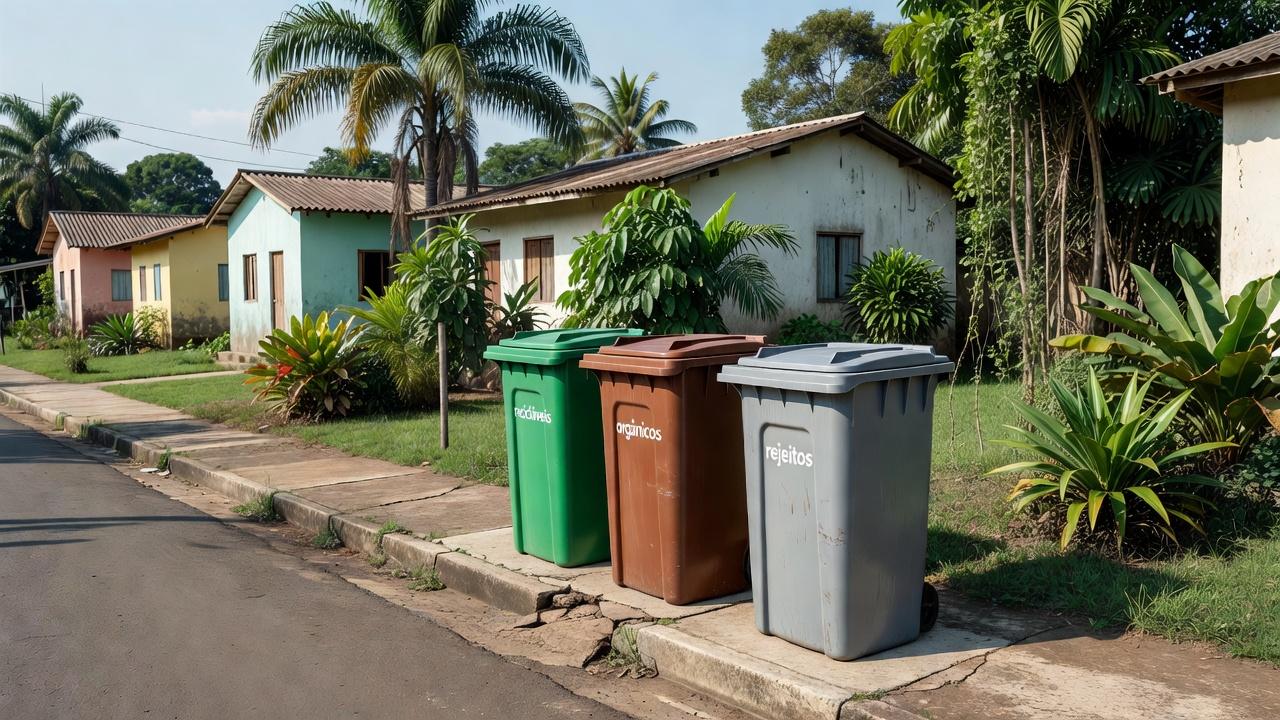 Lixeiras coloridas para separação e descarte correto de lixo em Rondônia