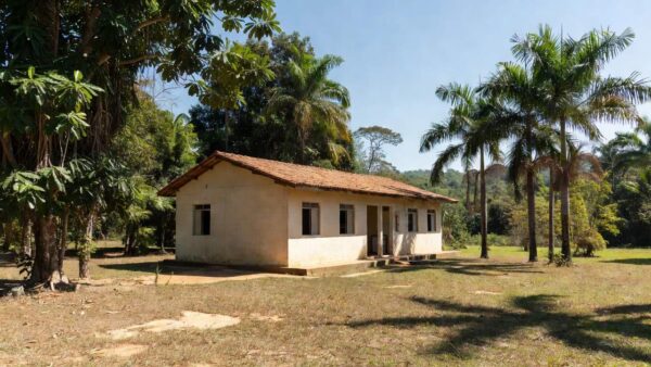 Fachada de CRAS ou CREAS em Rondônia com vegetação amazônica