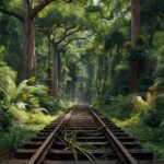 Trilhos da Ferrovia Madeira-Mamoré na floresta amazônica de Rondônia