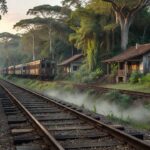 Trilhos da ferrovia Madeira-Mamoré em Porto Velho, origem da cidade na Amazônia.