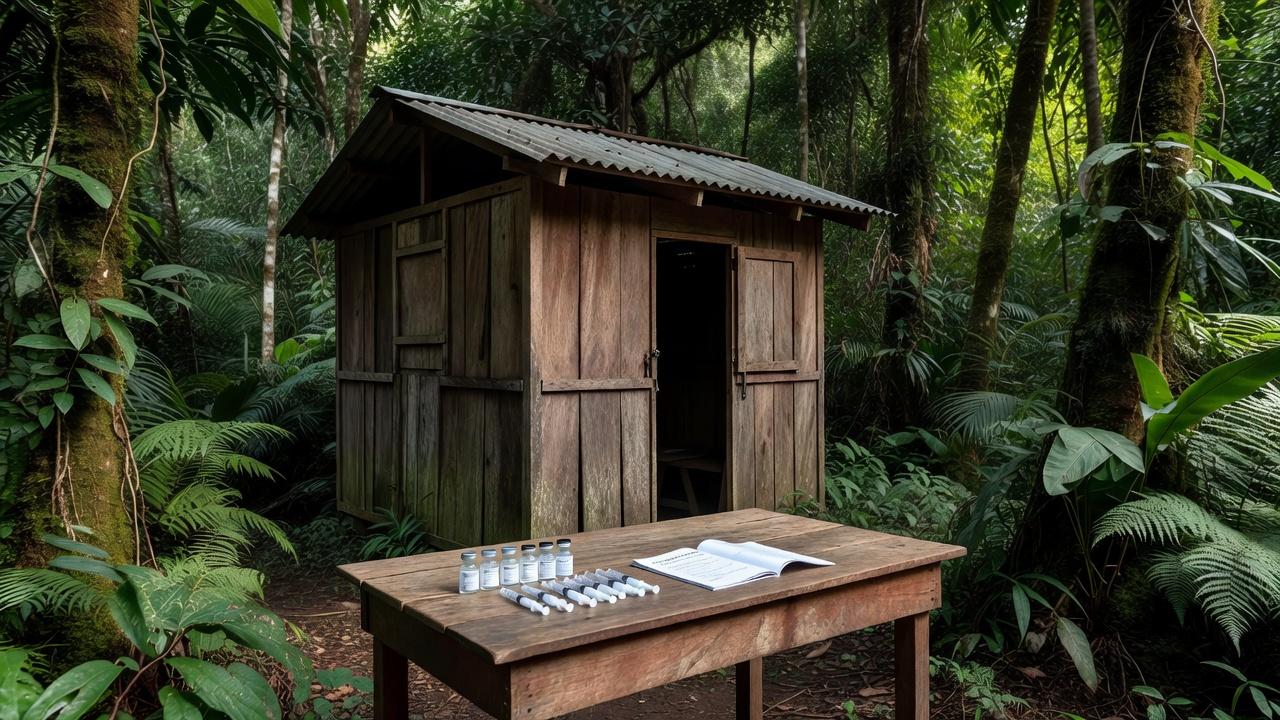 Posto de saúde em Rondônia com materiais de vacinação e caderneta