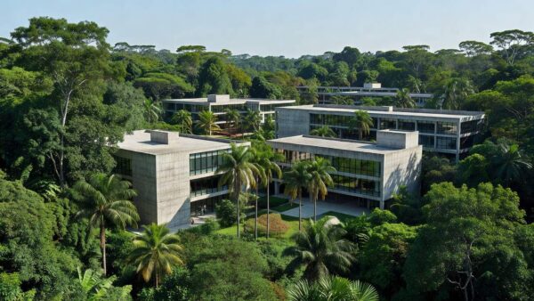 Campus universitário público em Rondônia com vegetação amazônica