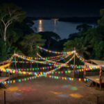 Eventos e festas populares em Rondônia com iluminação e decorações festivas