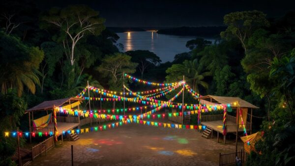 Eventos e festas populares em Rondônia com iluminação e decorações festivas