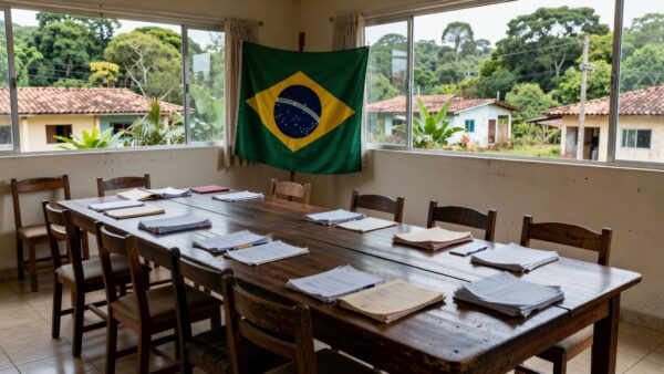 Sala de reuniões em Ariquemes preparada para encontro de lideranças políticas e empresários