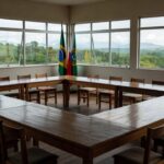 Sala de reuniões na câmara municipal de Buritis, Rondônia, representando encontro de lideranças