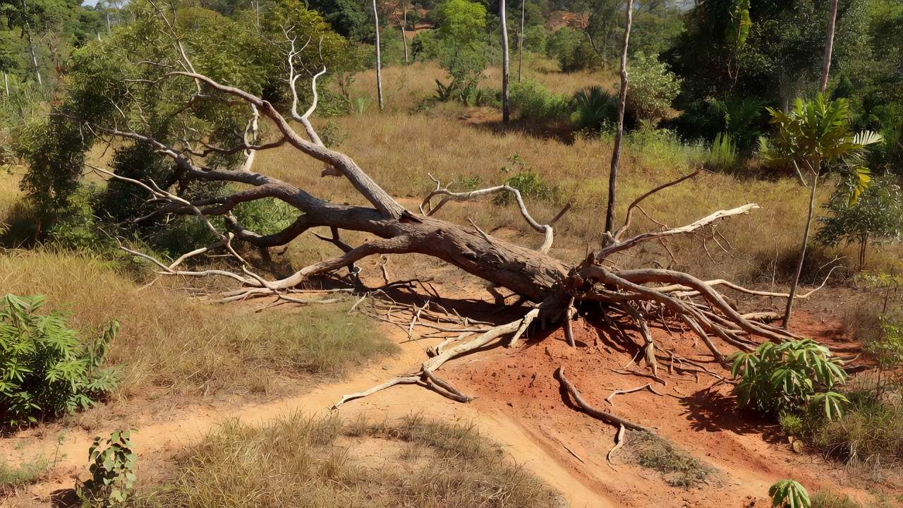 Árvore caída em fazenda rural de Vilhena após acidente