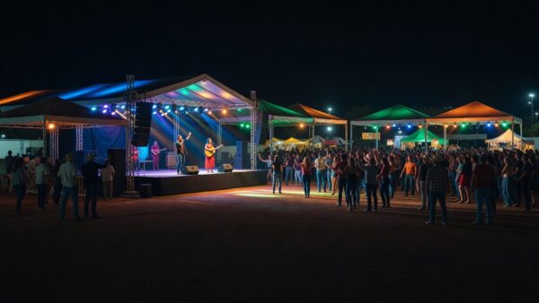 Palco iluminado na ExpoJipa durante show sertanejo