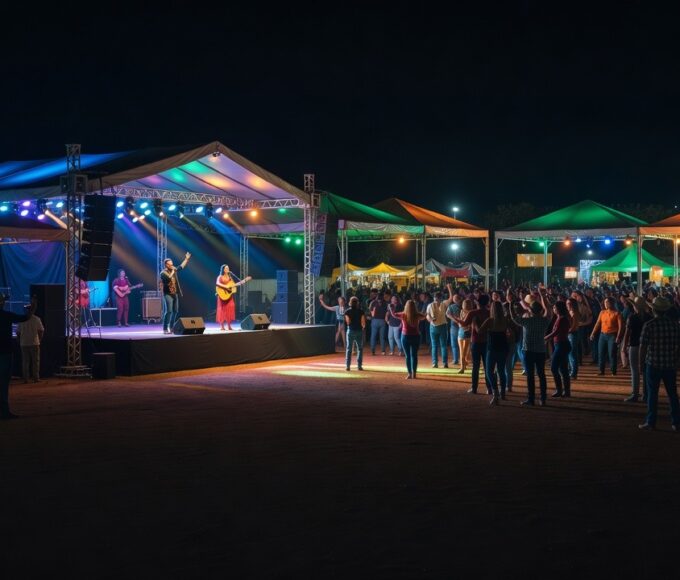 Palco iluminado na ExpoJipa durante show sertanejo