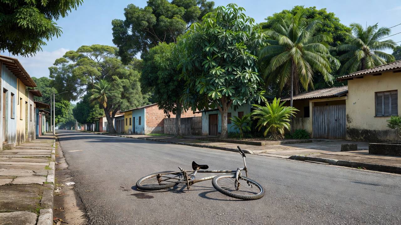 Rua de Porto Velho com bicicleta caída após acidente de trânsito