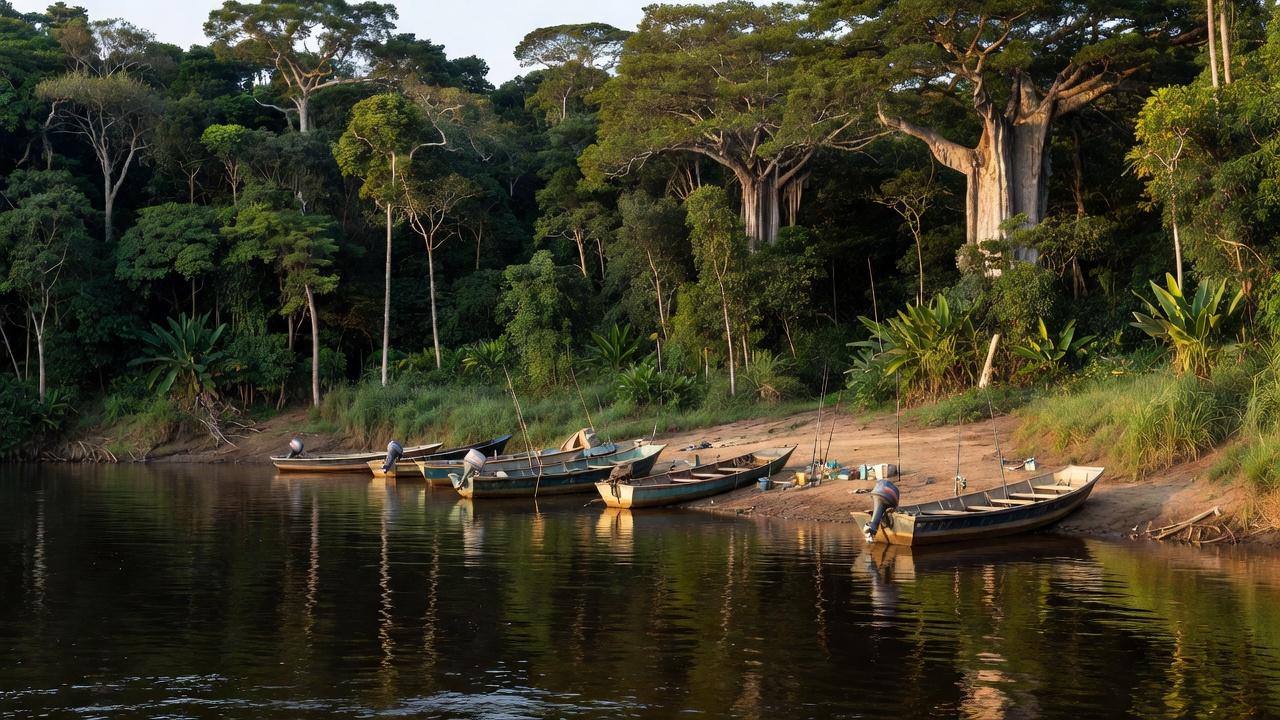 Rio Madeira em Porto Velho com barcos para o I Fórum Amazônico de Pesca Esportiva