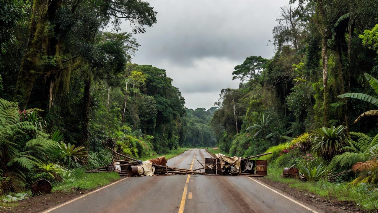Rodovia BR-364 interditada em Cacoal com barricadas na Amazônia