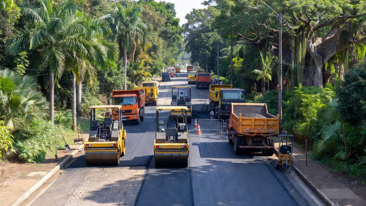 Obras de pavimentação na Avenida Copacabana em Cacoal, Rondônia