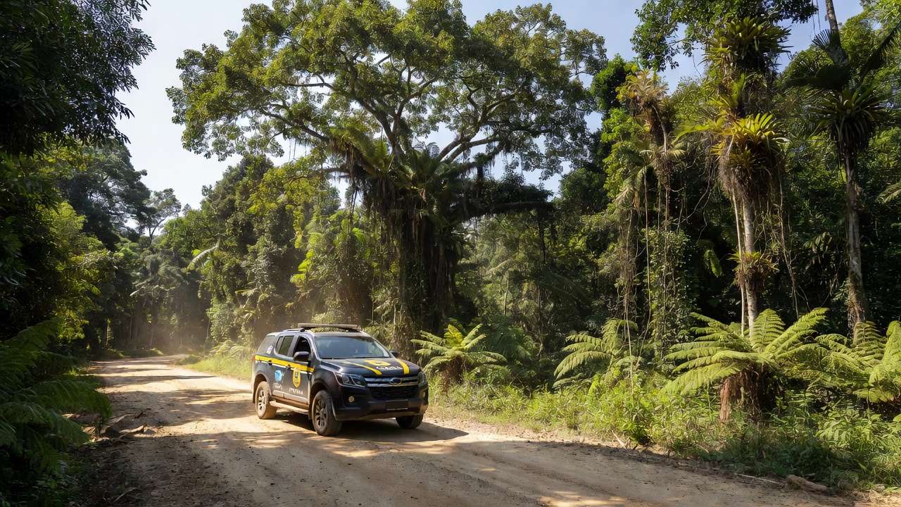Viatura da Polícia Federal em área rural de Rondônia