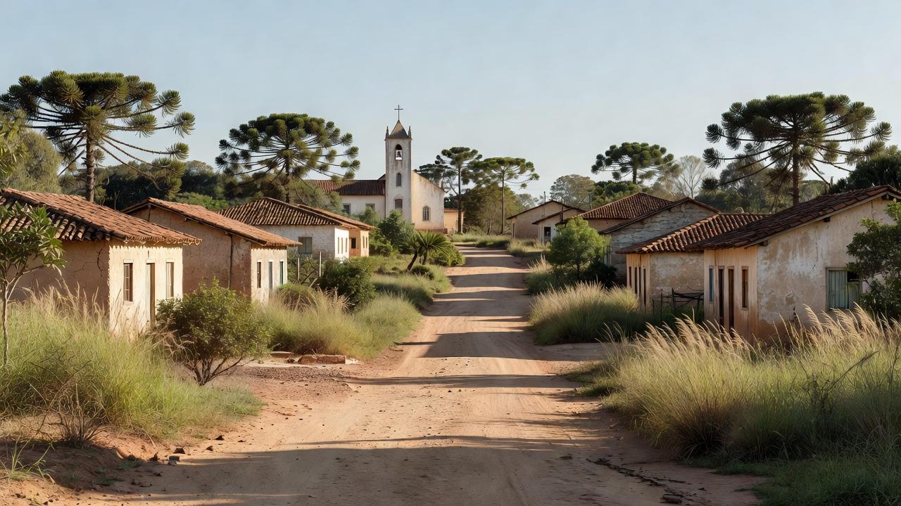 Vista de município no Cone Sul com igreja representando visita pastoral para mapear demandas