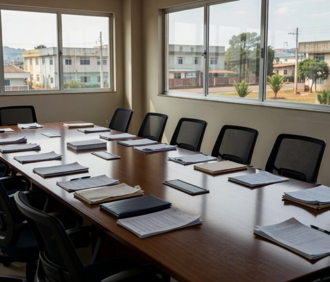 Sala de reuniões em Vilhena para encontro de Hildon Chaves e Cirone Deiró com empresários