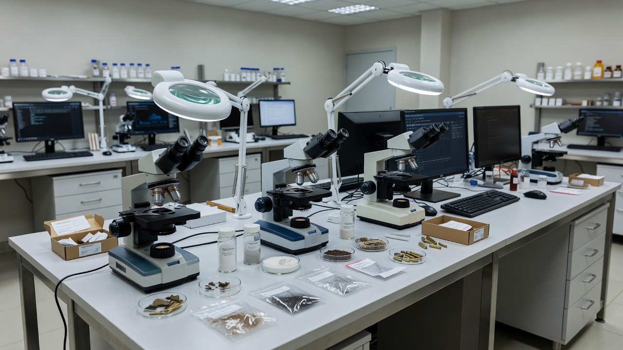 Laboratório forense da Politec com equipamentos para produção de provas técnicas