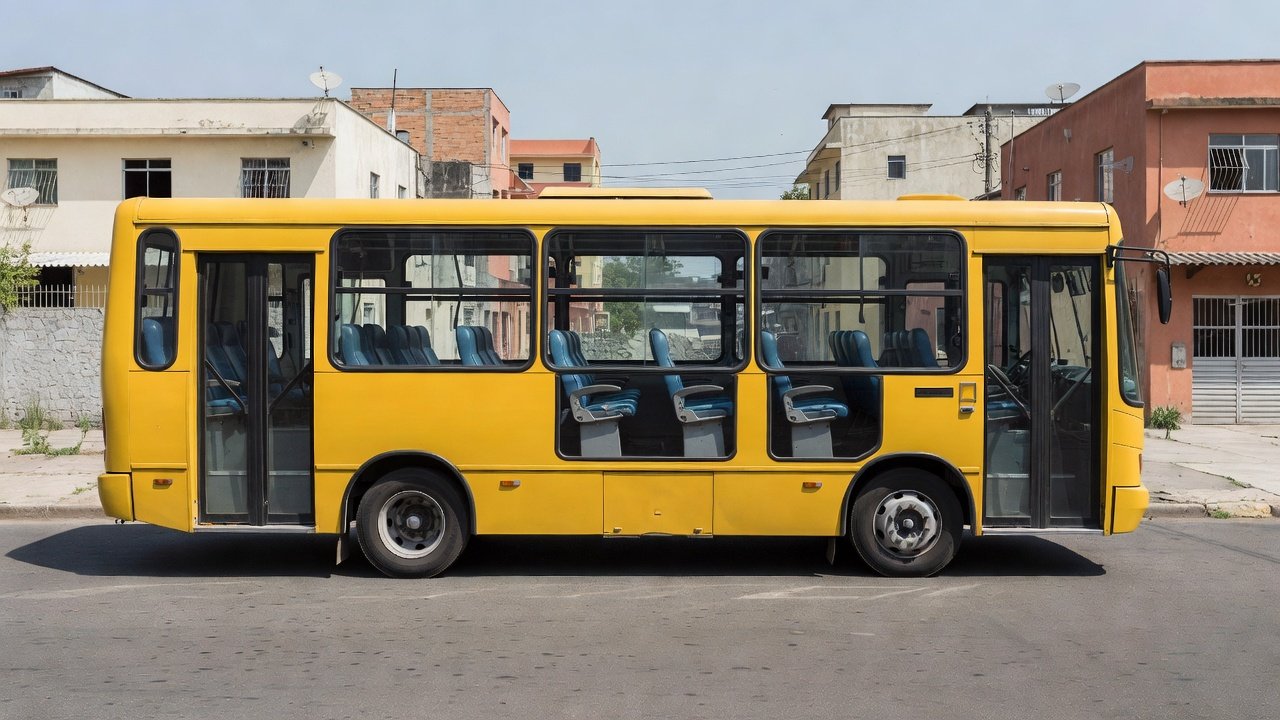 Ônibus municipal vazio em rua brasileira após tratamento contra câncer
