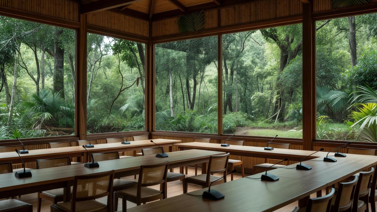 Sala de conferência em Rondônia para evento da imprensa sobre liberdade e sustentabilidade
