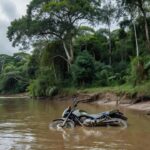 Motocicleta submersa em rio após acidente em Alta Floresta D'Oeste