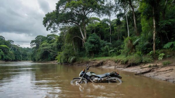Motocicleta submersa em rio após acidente em Alta Floresta D'Oeste