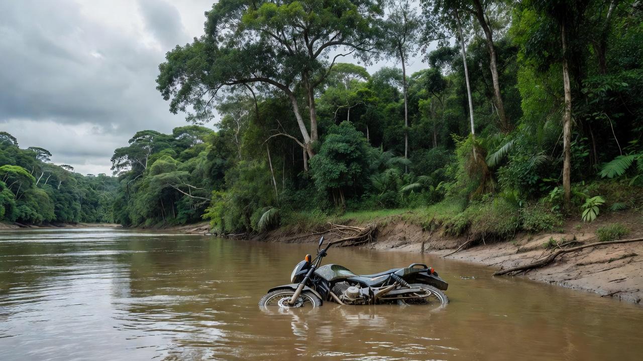 Motocicleta submersa em rio após acidente em Alta Floresta D'Oeste