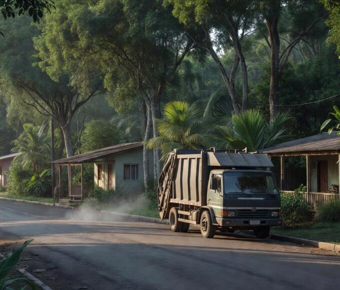 Caminhão de coleta de lixo em bairro residencial de Porto Velho