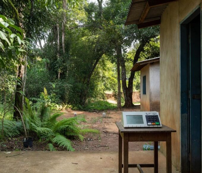Urna eletrônica em escola rural na Zona da Mata de Rondônia