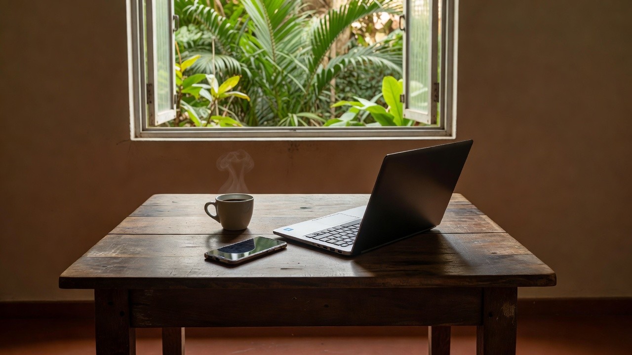 Smartphone e notebook representando extorsão digital e golpe do amor no Brasil