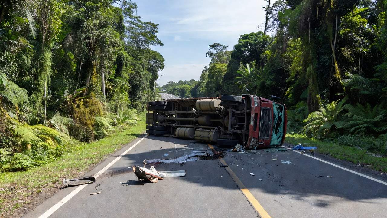 Acidente com caminhão na BR-364 em Rondônia