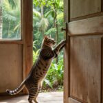 Gato abrindo porta com a pata em casa de Porto Velho