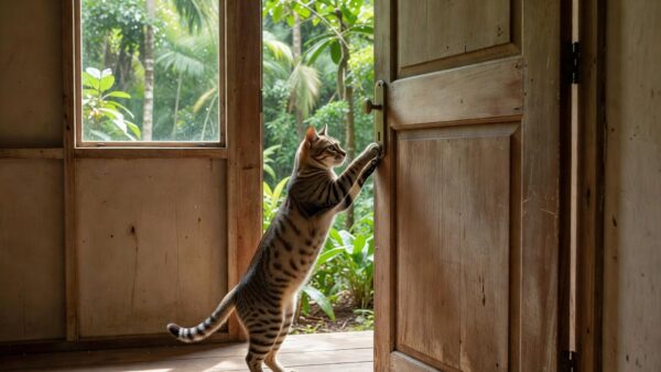 Gato abrindo porta com a pata em casa de Porto Velho