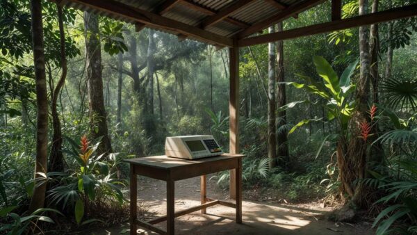 Urna eleitoral em posto de votação na Amazônia de Rondônia