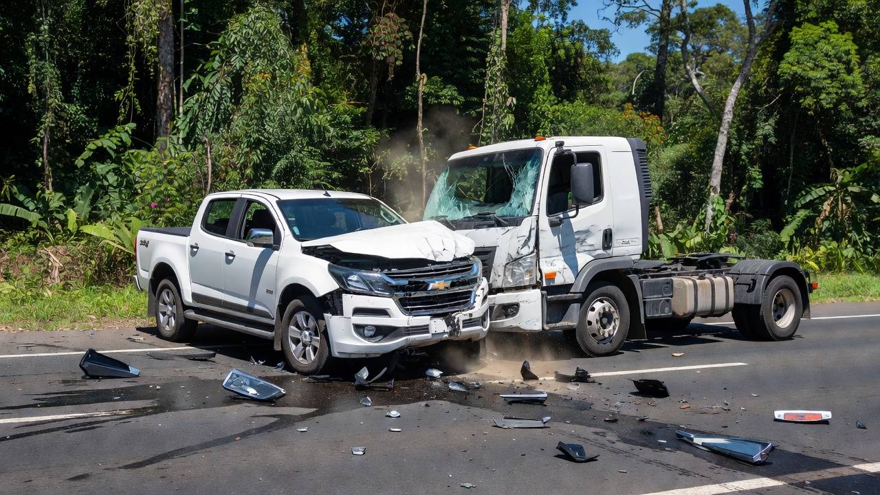 Colisão frontal entre S10 e caminhão na BR-364 em Rondônia