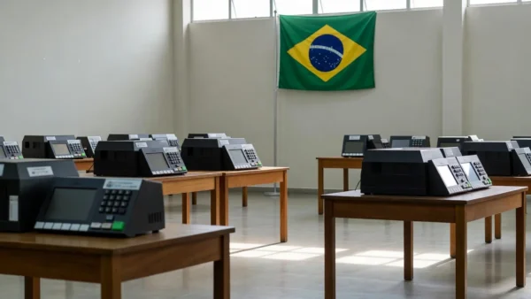 Seção eleitoral brasileira com urnas eletrônicas para eleições de 2026