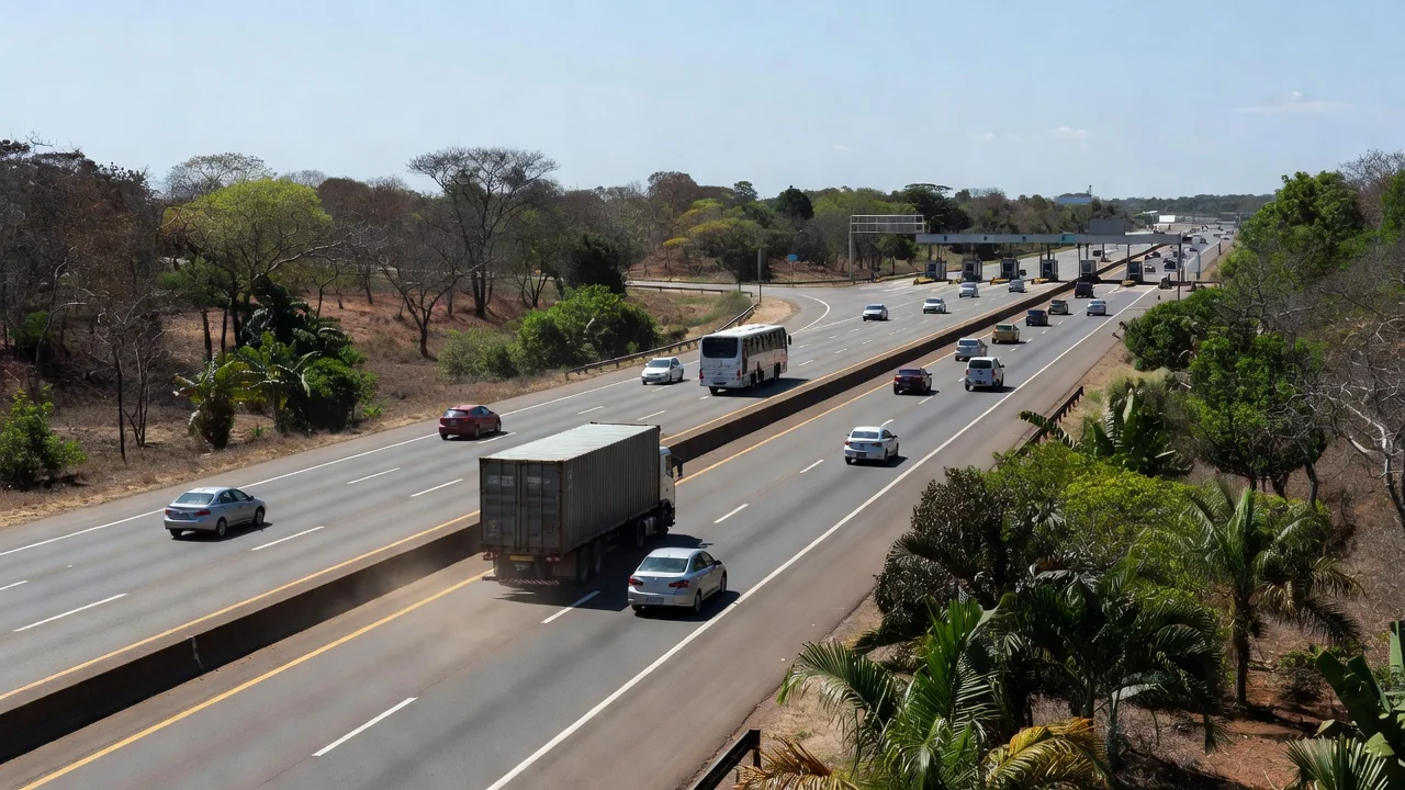 Rodovia BR-364 com pedágio e veículos no Brasil