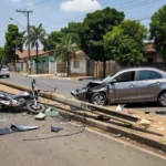 Acidente entre carro e moto com poste derrubado em Presidente Médici