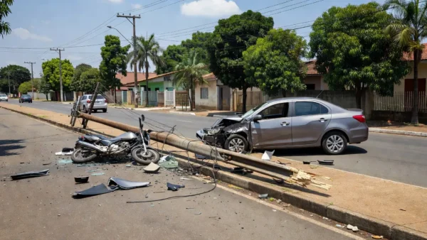 Acidente entre carro e moto com poste derrubado em Presidente Médici