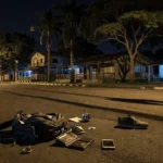 Rua em Porto Velho com objetos espalhados após assalto