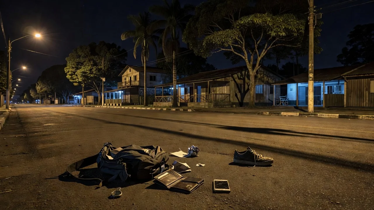 Rua em Porto Velho com objetos espalhados após assalto