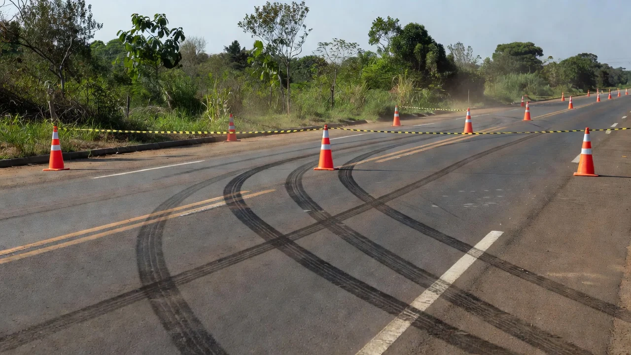 Local de atropelamento em Vilhena com sinalização policial