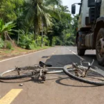 Caminhão invade ciclovia em Porto Velho com bicicleta esmagada
