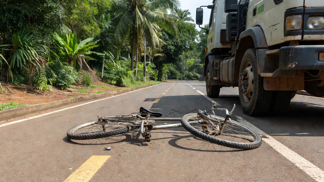 Caminhão invade ciclovia em Porto Velho com bicicleta esmagada